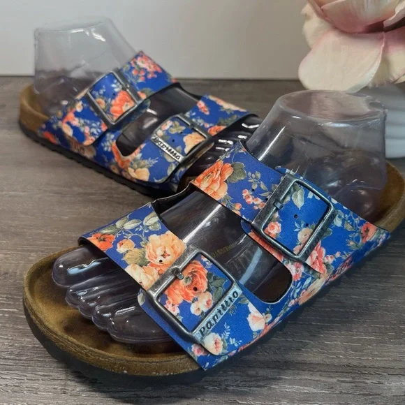 Birkenstock Papillio Blue Floral Softbed Sandals Womens 38/US7-7.5 - Picture 2 of 9